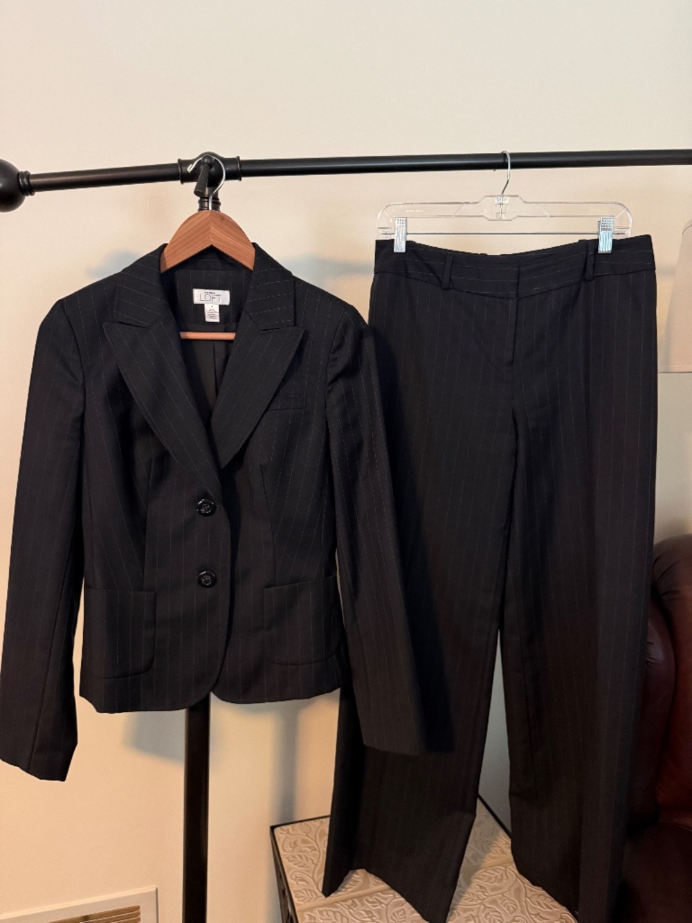 LOFT Charcoal Pinstripe Tailored Suit Blazer & Matching Pants Set